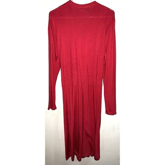 Womens Red Wrap-tie Dress Midi Length XL Long Sleeve V Neck Soft - Picture 2 of 2